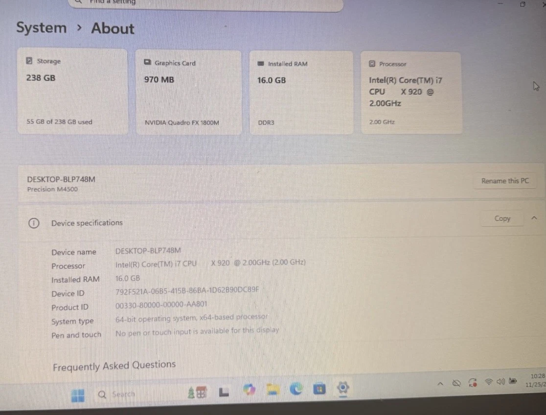 Dell Precision M4500 15" Intel i7 16GB 250GB SSD Win 11, Office 2024, NVIDIA - Image 14